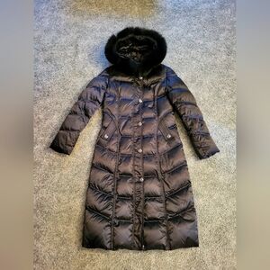 Women's Black Down Jacket with Fur Hood